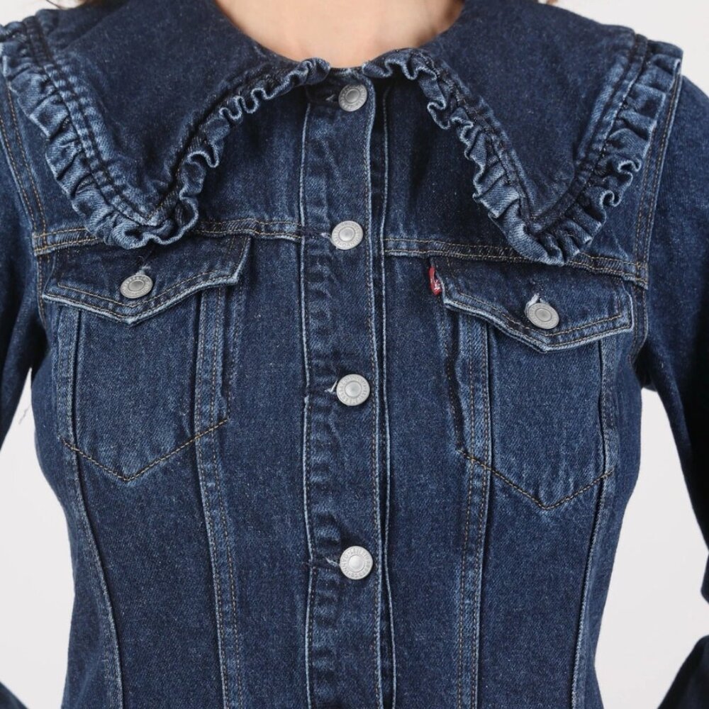 NWOT GANNI X LEVI'S Ruffle-trimmed Denim Shirt Mini Dress XS $475 - Picture 10 of 14